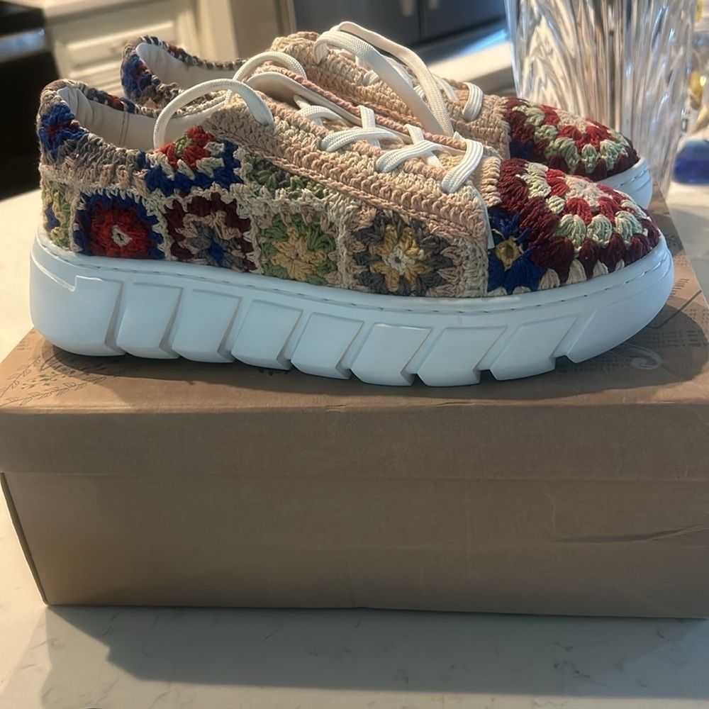 Free People Catch Me Multicolor Crochet Platform Sneakers- never worn- no box - Picture 10 of 11